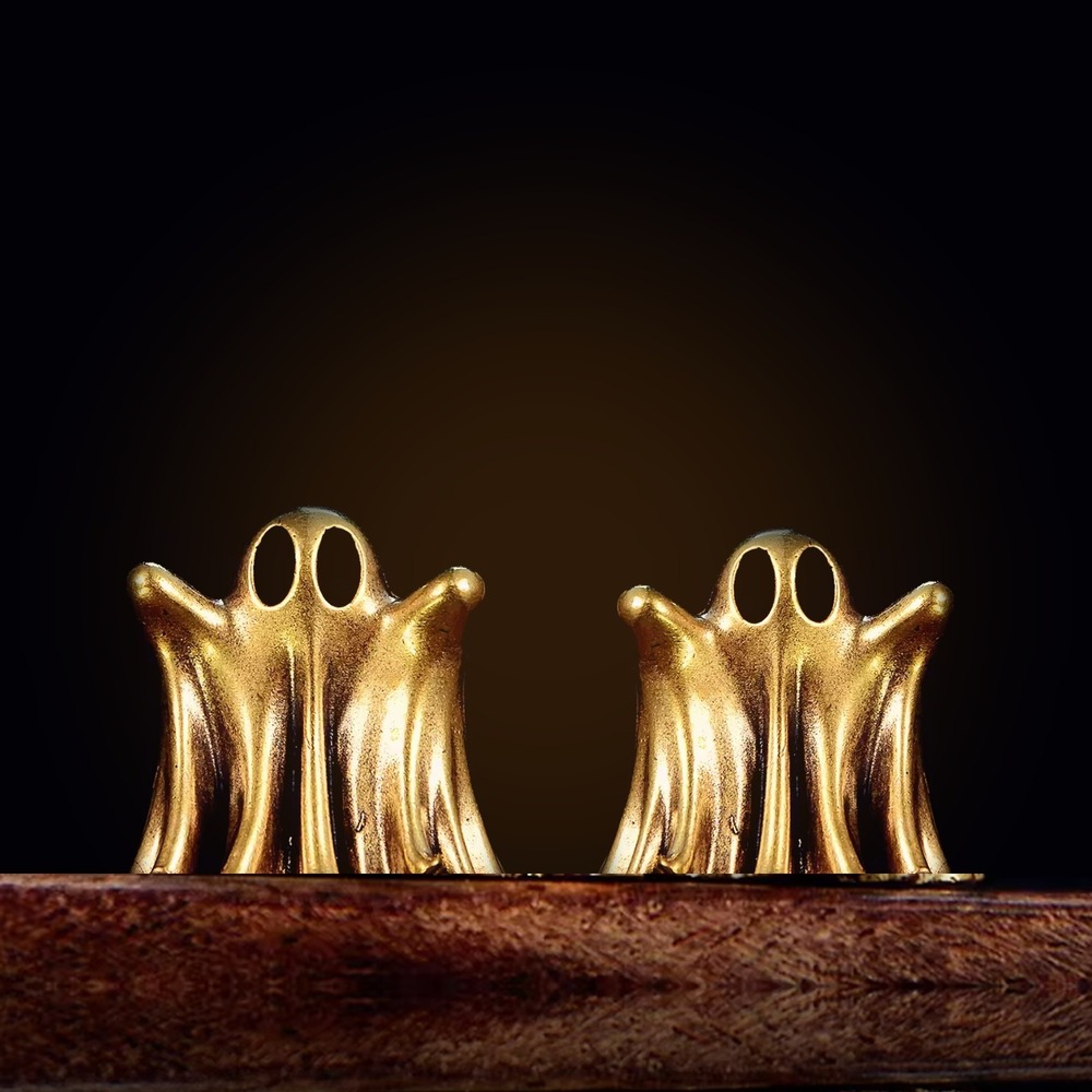 Mini Brass Ghost Figurines Set of 2 Halloween Shelf Decor Spooky Cute Whimsigoth